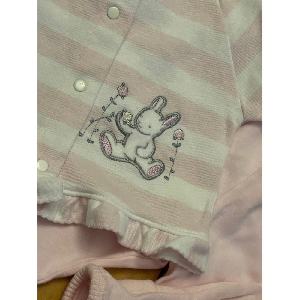 VTG Carters Baby Girl 3PC Set Sleep Gown Cardigan Footed Pants Pink Bunny 0-3M - Picture 9 of 9